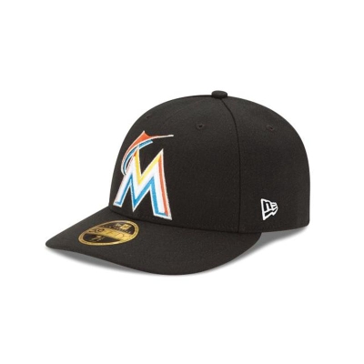 Black Miami Marlins Hat - New Era MLB Authentic Collection Low Profile 59FIFTY Fitted Caps USA0382416